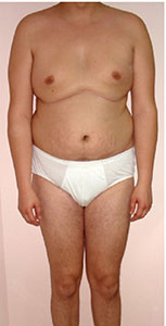 A person wearing a white underwear Description automatically generated