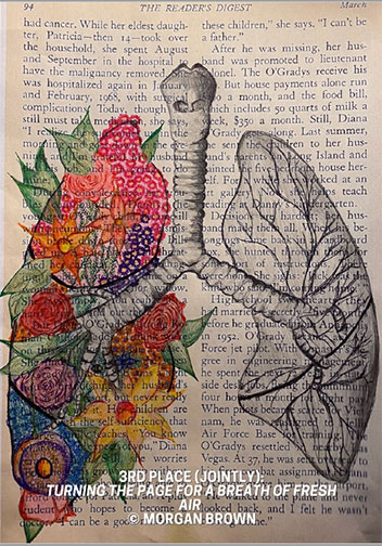 A drawing of a lungs and flowers on a book page Description automatically generated