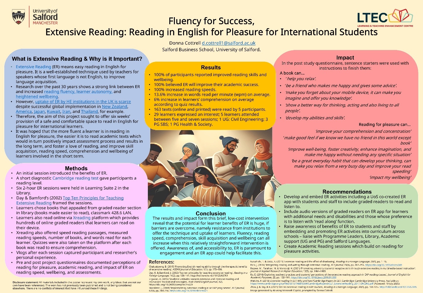 A poster with text and images of people reading AI-generated content may be incorrect.